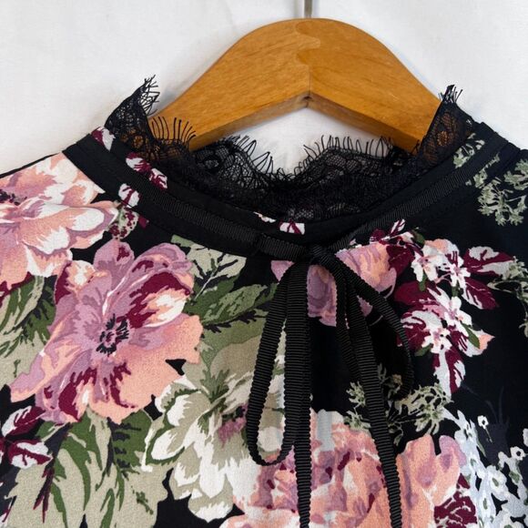 Lily White Black Floral Lace Ribbon Fairy Core Whimsical Dreamy Blouse Size MD - Picture 3 of 7